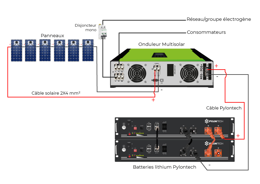 Kit 6 panneaux 3kVA stockage et réinjection